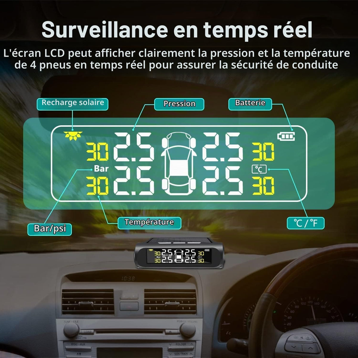 TPMS Système solaire de surveillance de la pression des pneus de voiture – Surveillez vos pneus en temps réel