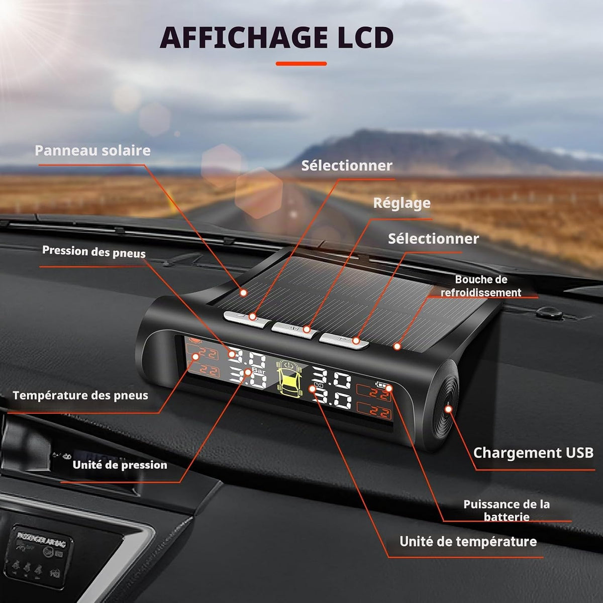 TPMS Système solaire de surveillance de la pression des pneus de voiture – Surveillez vos pneus en temps réel