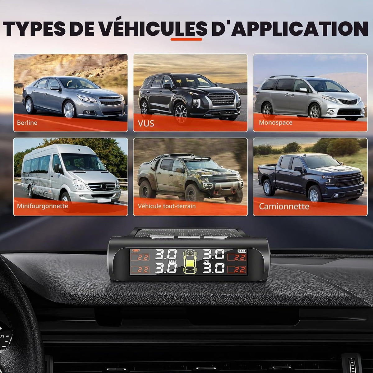 TPMS Système solaire de surveillance de la pression des pneus de voiture – Surveillez vos pneus en temps réel