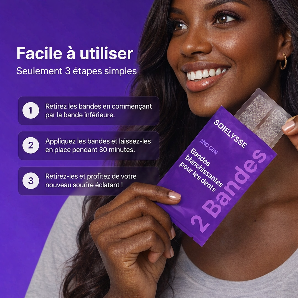 Bandes Blanchissantes Violettes V34 – Sourire Blanc Instantané en 30 Minutes