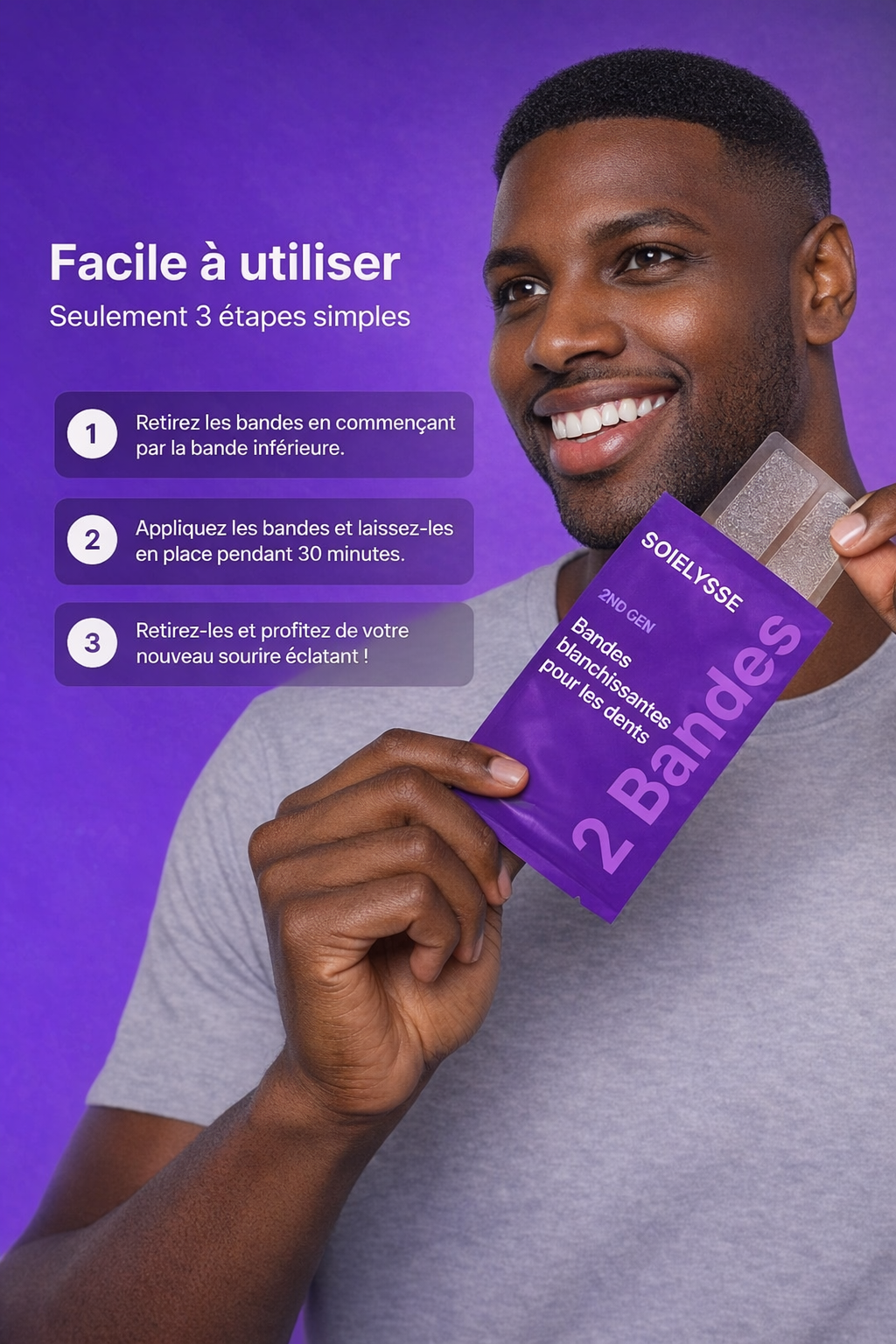 Bandes Blanchissantes Violettes V34 – Sourire Blanc Instantané en 30 Minutes
