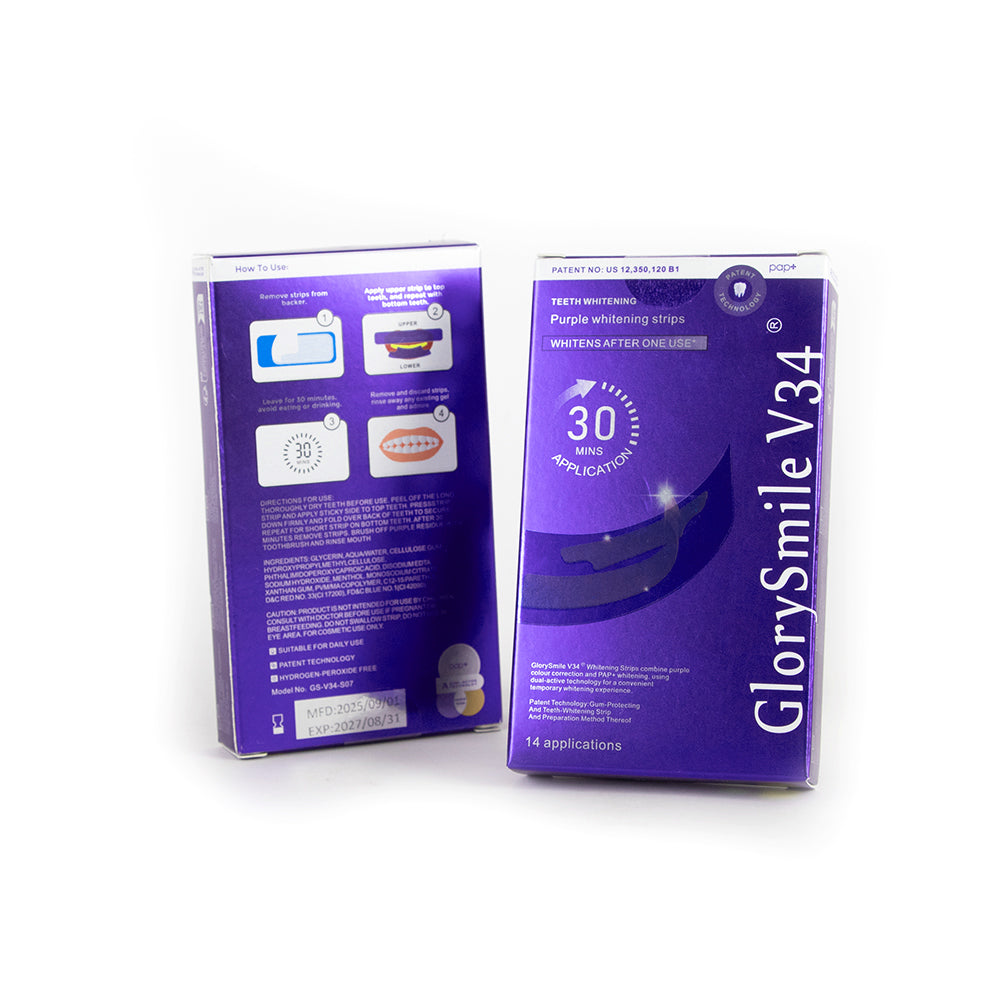 Bandes Blanchissantes Violettes V34 – Sourire Blanc Instantané en 30 Minutes