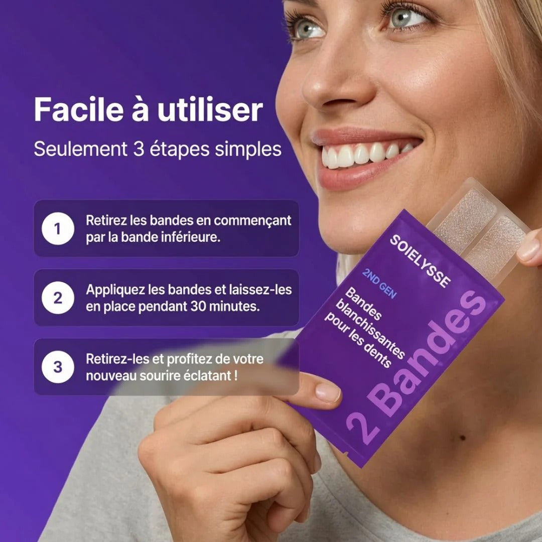 Bandes Blanchissantes Violettes V34 – Sourire Blanc Instantané en 30 Minutes